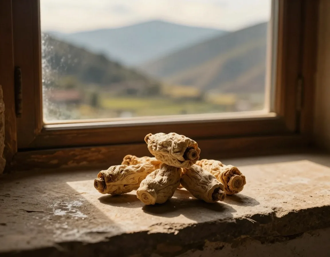 Maca root on birch wood